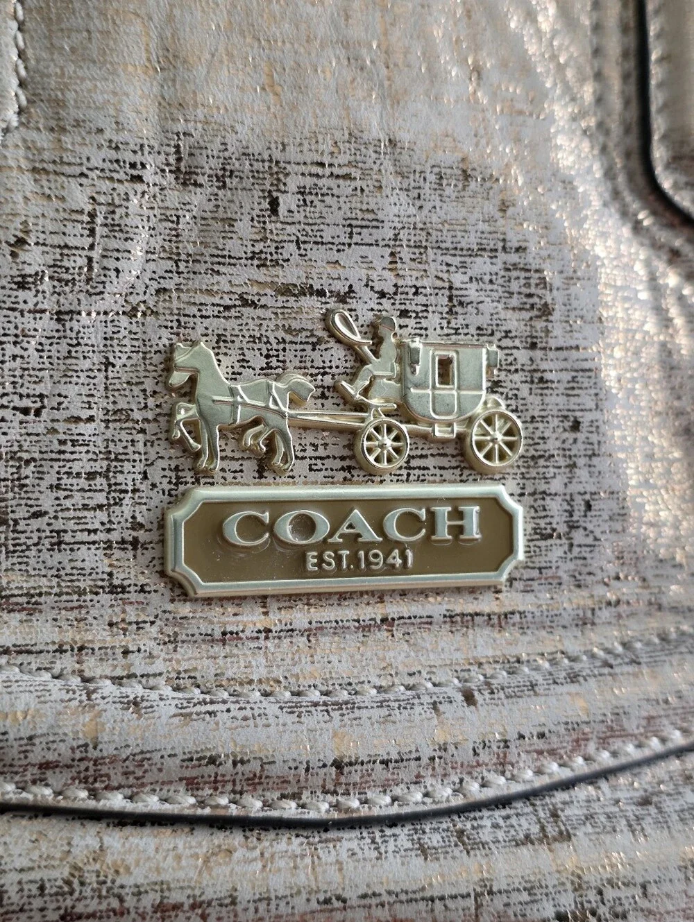 Coach 14241 Madison Sabrina Metallic Linen Tan Gold Satchel Shoulder Bag Y2K